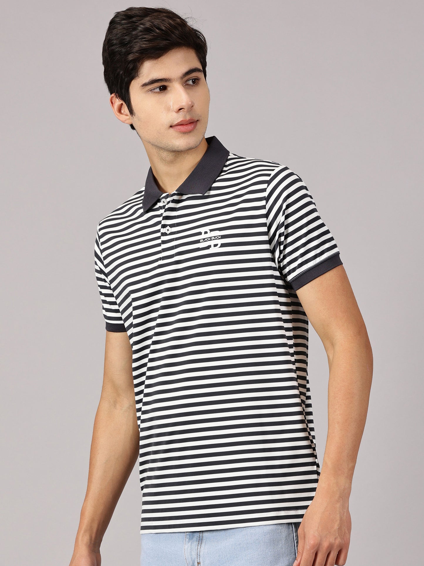 Luxe Grey Striper Polo