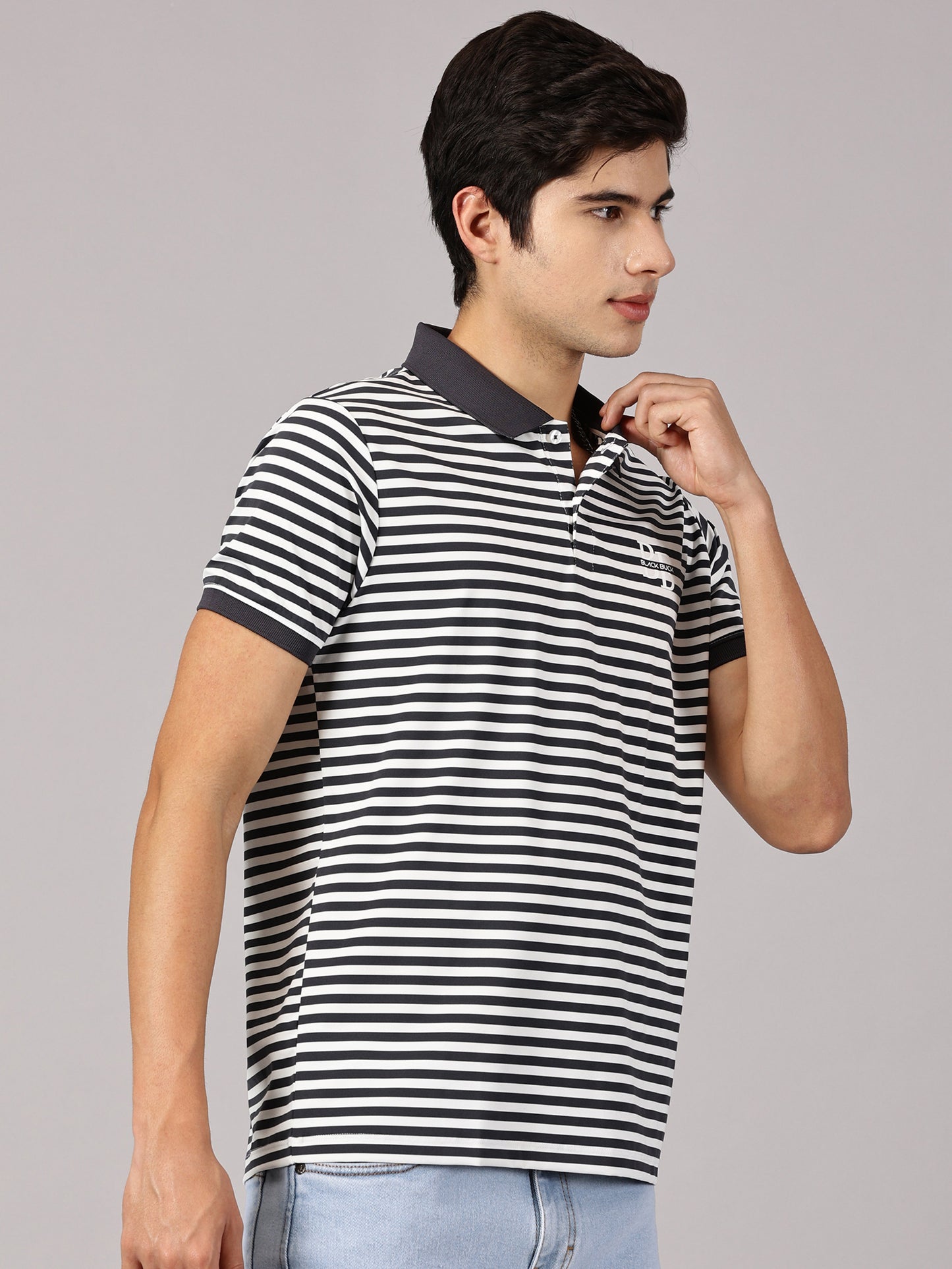Luxe Grey Striper Polo