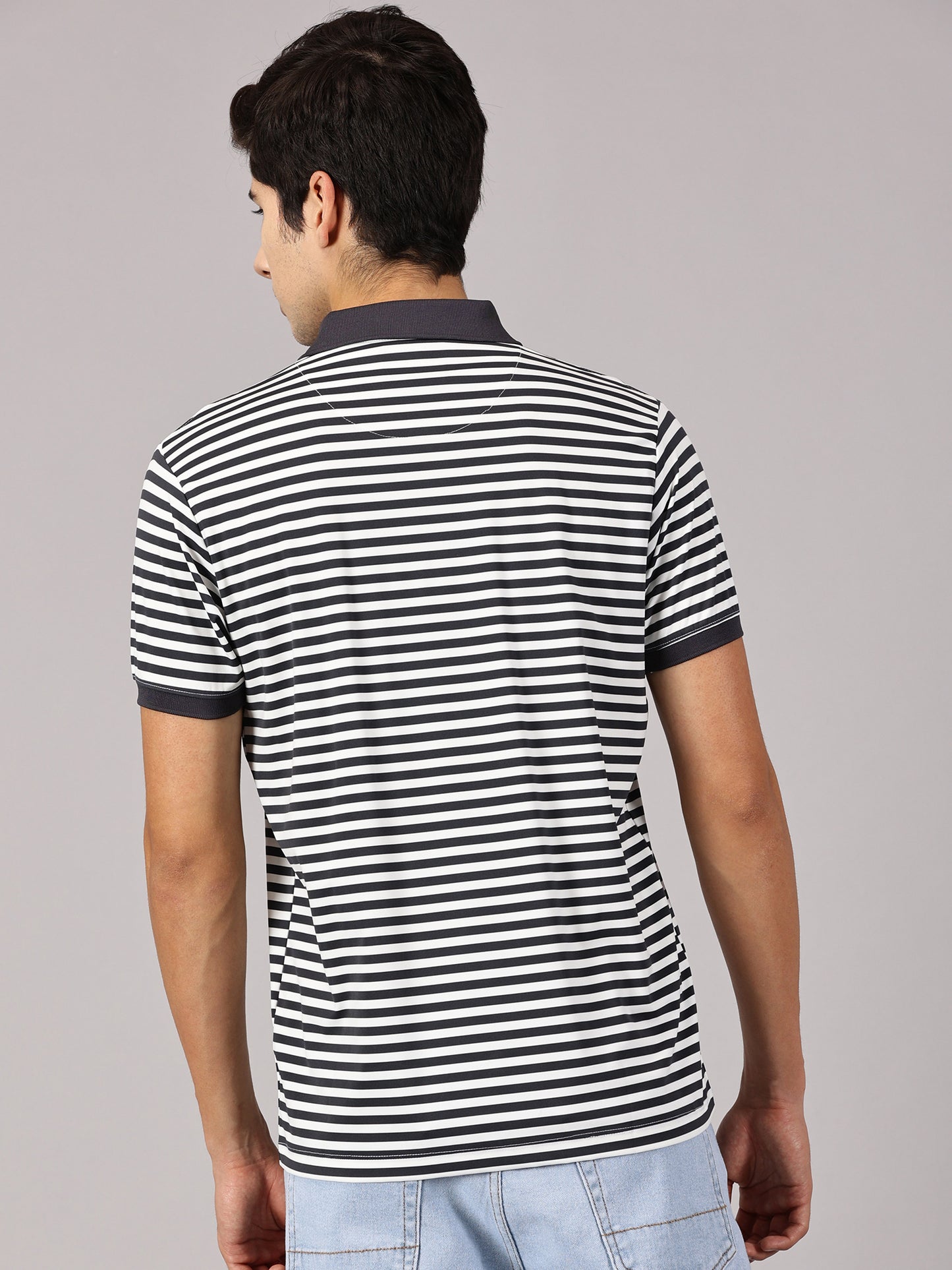 Luxe Grey Striper Polo
