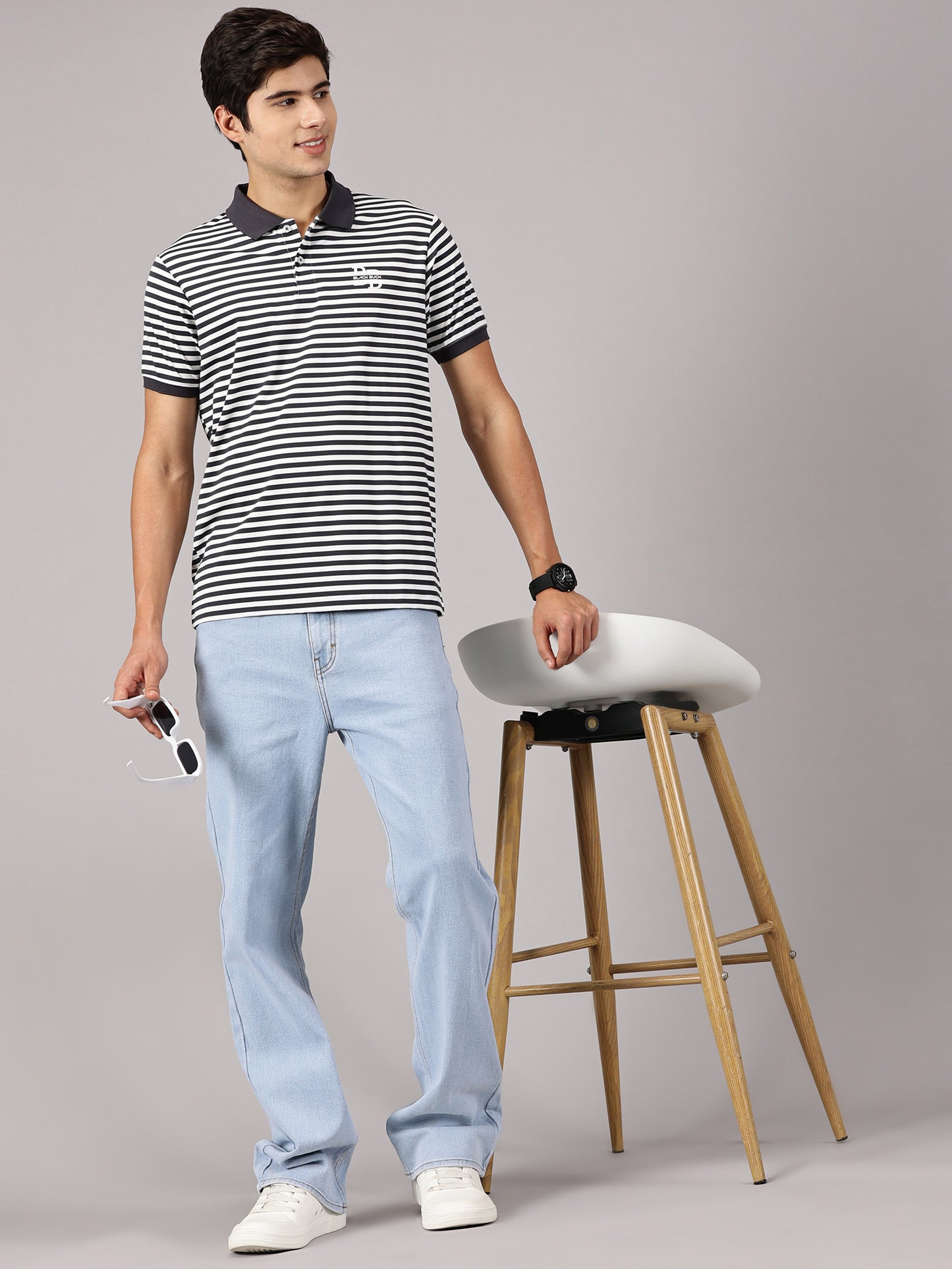 Luxe Grey Striper Polo