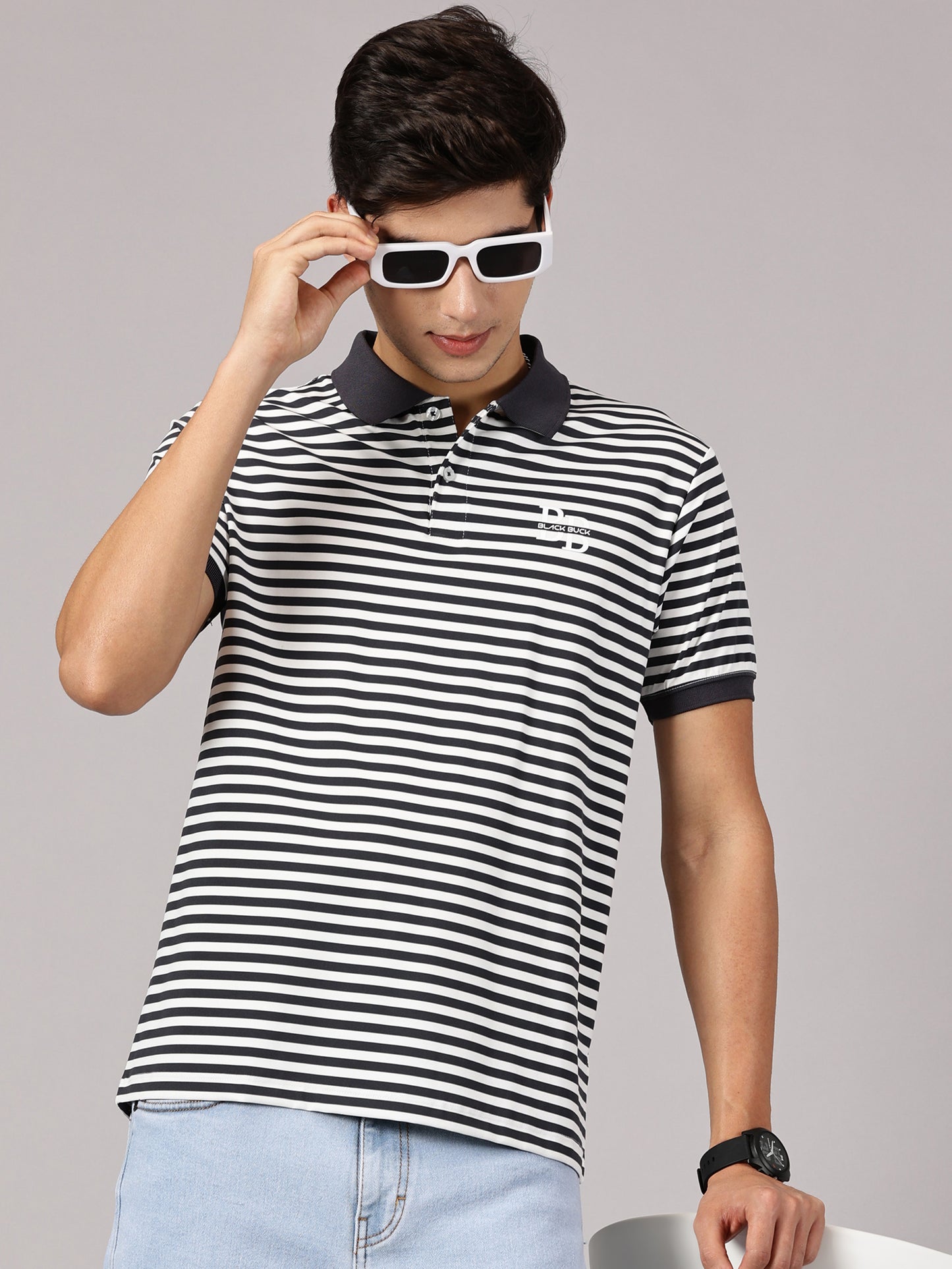 Luxe Grey Striper Polo