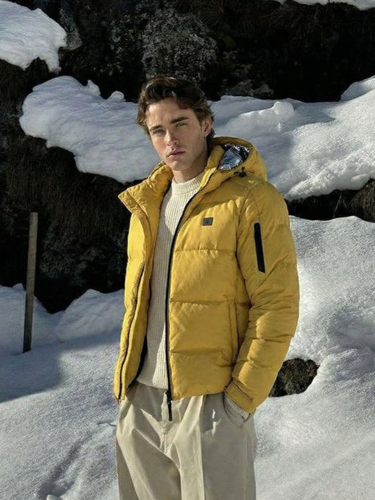 Ocher Puffer Jacket with Detachable Hood